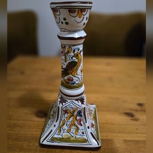 Portuguese Hand Painted Ceramic Candlestick 9.5" NWT